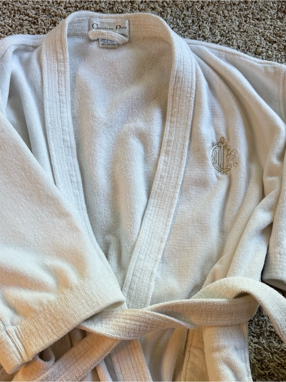 Christian Dior White Logo Terry Cloth Bathrobe